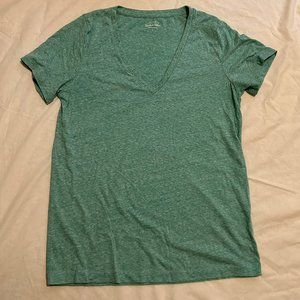 J. Crew Women's Speckled Cotton Heathered Teal V-Neck T-Shirt Size Large